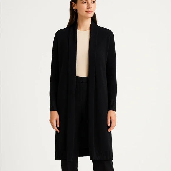 Quince 100% Mongolian Cashmere Long Duster Cardigan – Black, Size S - Picture 1 of 5